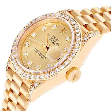 rolex lady datejust 26 oro president|rolex diamond bezel 26mm.